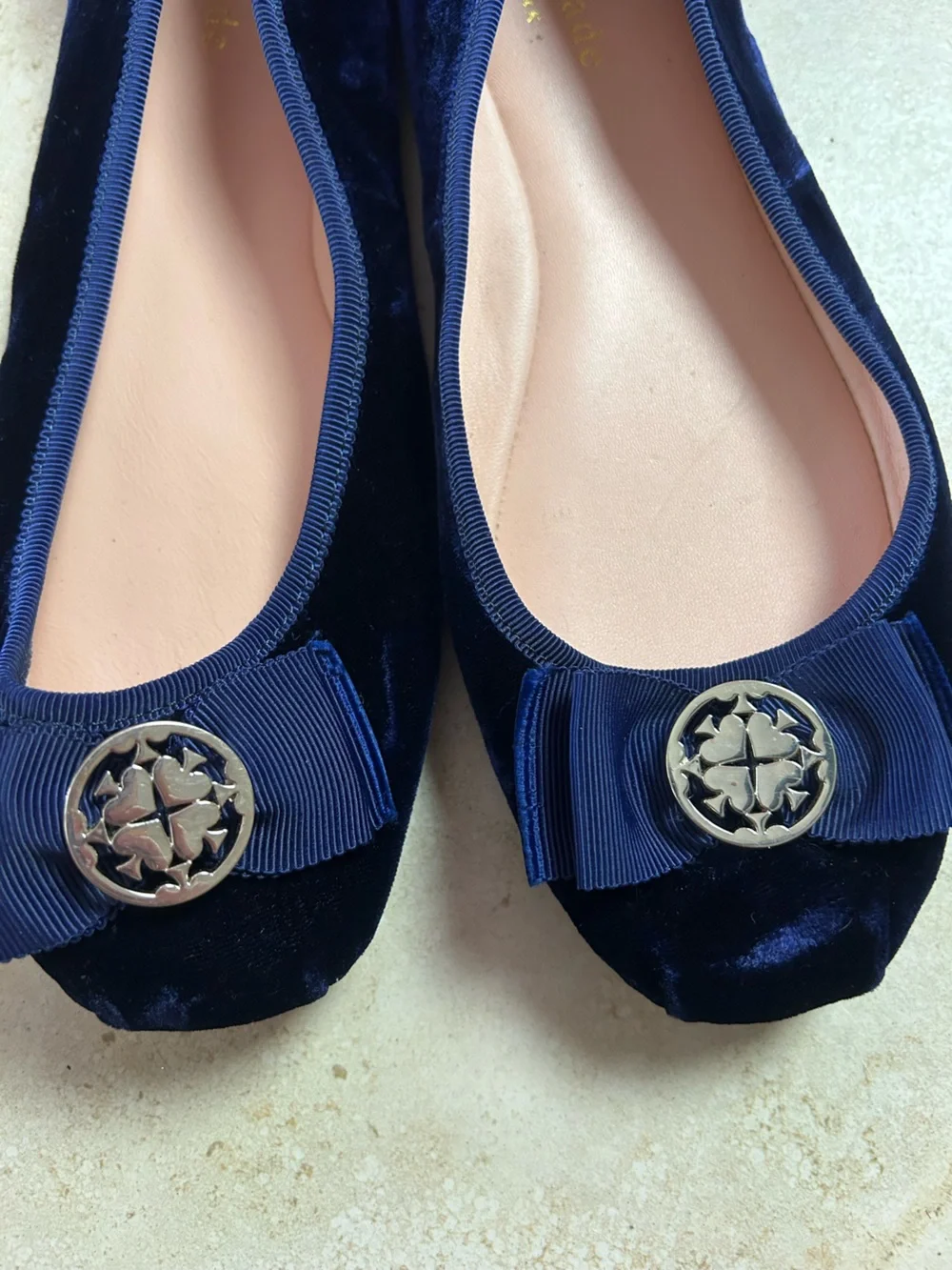 kate spade Navy Velvet Ballet Flats with Blush Insole